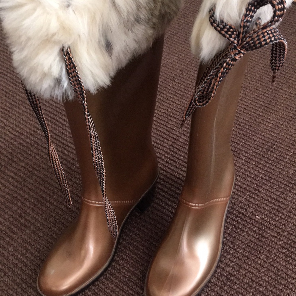 NWOT Marc Jacobs fur-trimmed rain boots - Picture 3 of 4